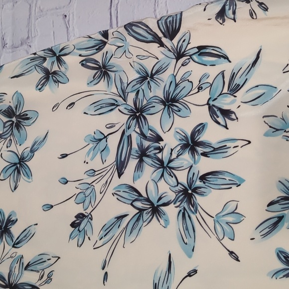 ⭐Loft Womens Skirt 100% Silk Blue Cream Floral High Low Feminine Girly Pastel 10 - Picture 3 of 12